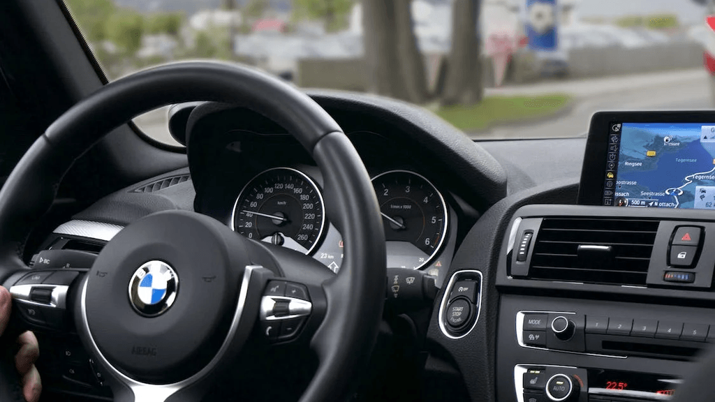 A sterring wheel inside a car