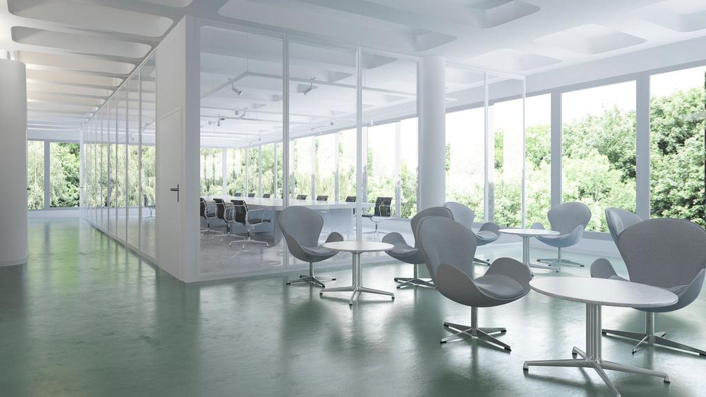 Office meeting space with resin floor